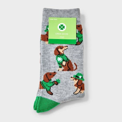 Women's Lucky Doxie St. Patrick's Day Crew Socks - Gray 4-10