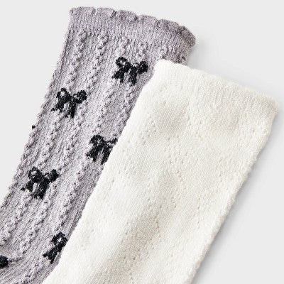 Women's Scallop Edge All-Over Bows and Pointelle 2pk Socks 4-10