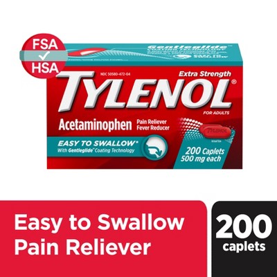Tylenol Extra Strength Acetaminophen - Easy to Swallow Pain Reliever Caplets - 200 ct