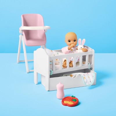8" Little Baby Doll Set - Blonde Hair + Blue Eyes - Gigglescape: Plastic PVC Toy, 10 Pieces