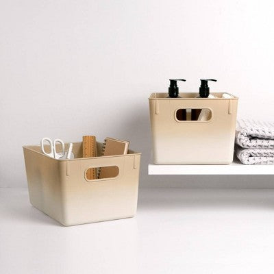 Isaac Jacobs 2pk 7"x8.11" Decorative Storage Ombre Bin Tan