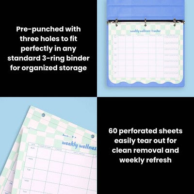 Yoobi Weekly Wellness Tracker Notepad 11"x8.5" Teal and Cream Checker Habit and Self Care Organizer