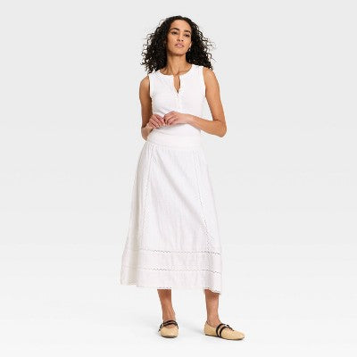 Women's Cutwork Midi Full Skirt - Universal Thread White 10