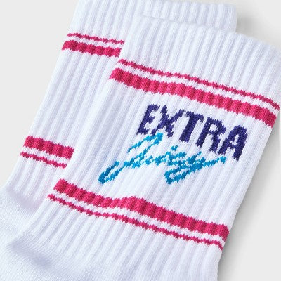 Adult Poppi Extra Juicy Graphic Crew Socks - White: Ankle Height, Flat Seams, Knit Design