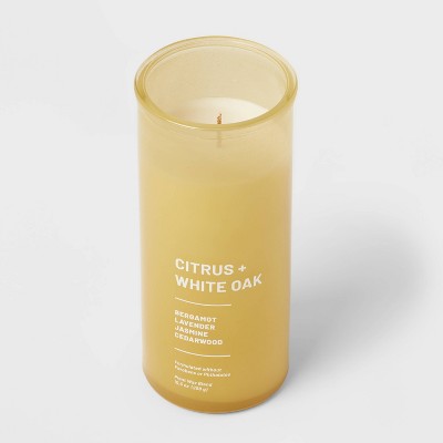 Tinted Glass Citrus + White Oak Jar Candle Light Yellow 10.5oz - Threshold: Modern Traditional Decor, 30hr Burn Time