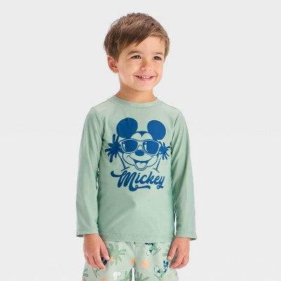 Baby Boys' Mickey Mouse Palm Tree Rashguard Swim Set - Green 18M