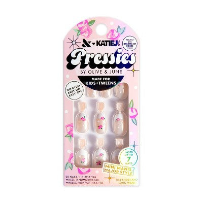 Olive & June Pressies Fake Nails - Katie J - S/M Round - Dreams of Roses