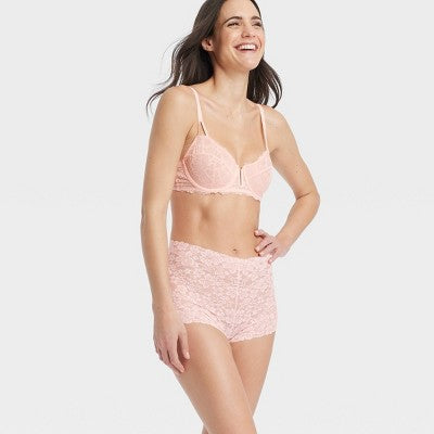 Women's Allover Lace Boy Shorts Underwear - Auden Casual Pink XS