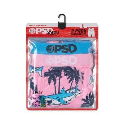 PSD Boys' 2pk Surf & Turf Boxer Briefs Underwear Pink/Blue L
