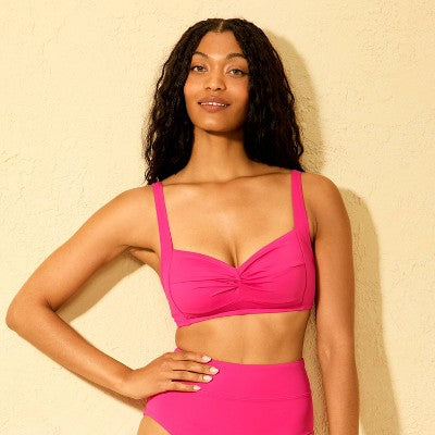 Women's Smoothing Twist-Front Bralette Bikini Top - S