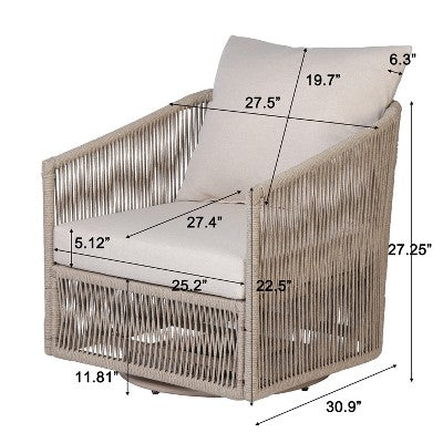 Set of 2 Outdoor 360° Swivel Club Chair Ergonomic Patio Accent Chair with Soft Cushions & Rust-Resistant All-Weather Frame - ModernLuxe (LOCAL PICKUP ONLY)