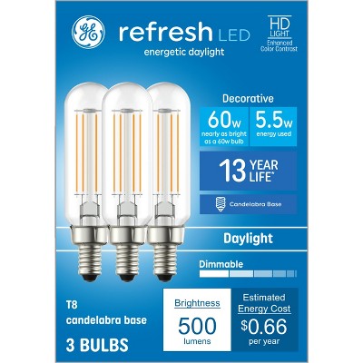 GE 3pk 60W Refresh T8 LED Light Bulbs Daylight