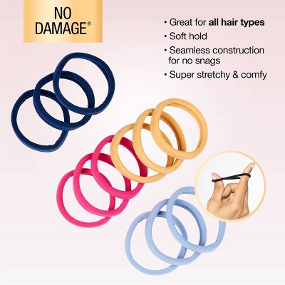 scunci No Damage Super Comfy Hosiery Elastic Hair Tie Ponytailers - Assorted Colors - All Hair - 12pcs