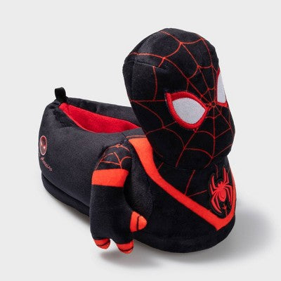 Kids' Marvel Spider-Man 3D Plush Slippers - Black 6-7