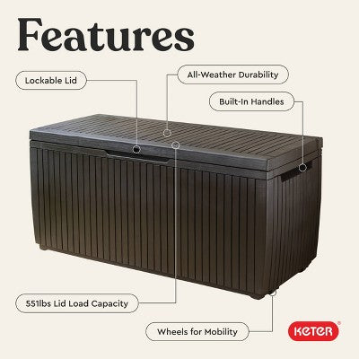 Keter 80gal Springwood Deck Box Brown (LOCAL PICKUP ONLY)