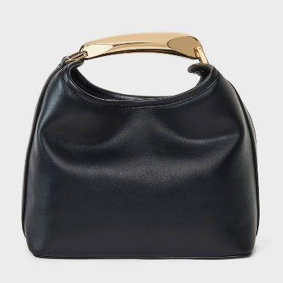 Mini Slouchy Handbag - A New Day Black: Magnetic Closure, Metal Handle, Shell, Structured Design