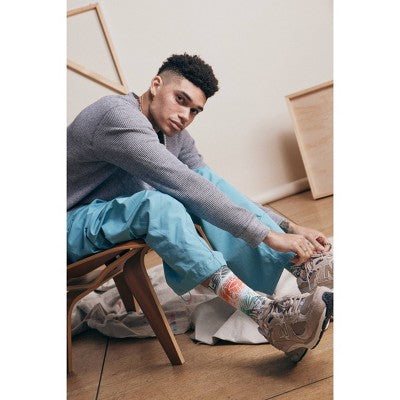 STANCE x WADE Men's Floral Print Fronder Crew Socks - Blue L