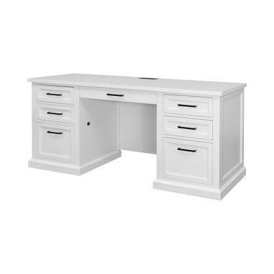 Modern Wood Credenza Desk: Executive Style, Bead Board Panels, USB Ports - Martin Furniture (LOCAL PICKUP ONLY)