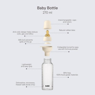 Bibs Grow and Flow Plastic Baby Bottle Set with Latex Nipple - Ivory - 2pk: BPA-Free, Rubber Latex Nipple
