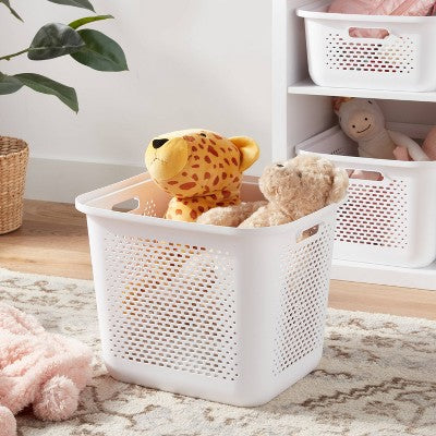 Large Decorative Plastic Bin with Cutout Handles White - Brightroom: Stackable Storage, 13" Cube Compatible,