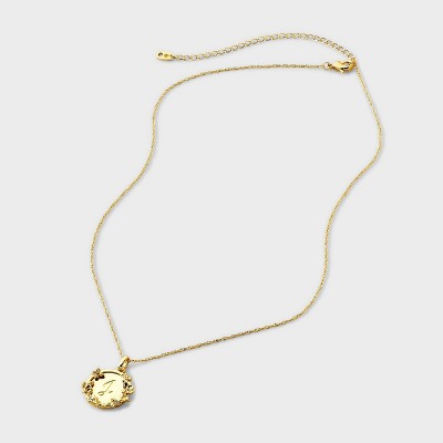 14k Gold Dipped Floral Etched Initial "J" Round Tag Pendant Necklace - A New Day Gold