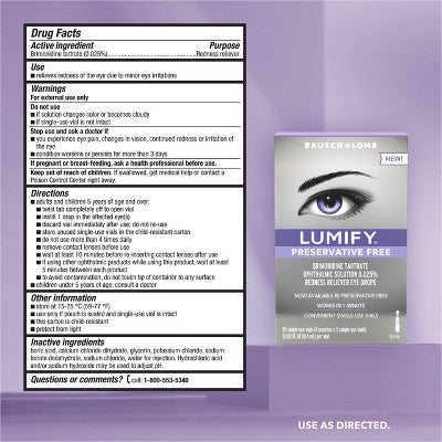 Lumify Eye Drops for Redness Relief - Preservative Free Vials - 20ct