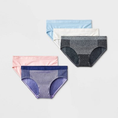 Girls' 5pk Seamless Ribbed Underwear - Cat & Jack Purple/Gray L