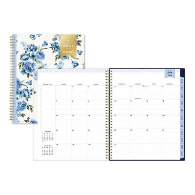 Day Designer 2024-25 Weekly/Monthly Planner 11"x8.5" Wirebound Blue Bouquet: Adult Stationery, July-June Calendar, Tabs