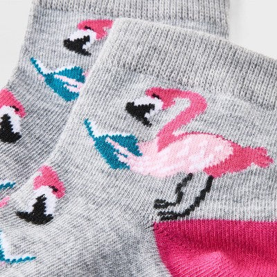 Women's Studious Flamingo Ankle Socks - Heather Gray/Pink 4-10