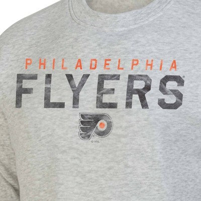 NHL Philadelphia Flyers Men's Long Sleeve Ash Gray Crew Neck Fleece Hooded Sweatshirt - M: Pullover, Solid Pattern