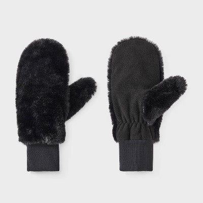 Girls' Faux Fur Mitten - art class Black