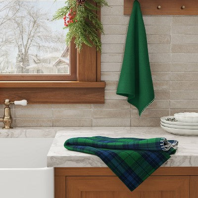 2pk Christmas Green Plaid Kitchen Towels - Threshold