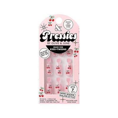 Olive & June Pressies Fake Nails - S/M Round - Cherry Whirl - 28ct