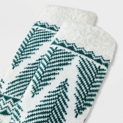 Women's Delicate Trees Double Lined Cozy Crew Socks - Auden Ivory/Green 4-10