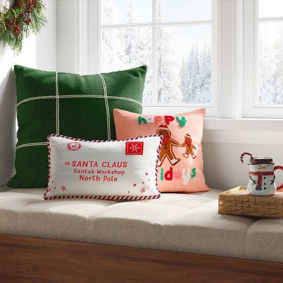 18"x12" 'To Santa Claus' Envelope Rectangle Christmas Novelty Throw Pillow White - Wondershop