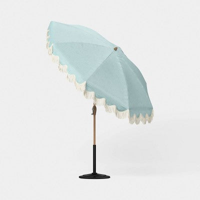 7.5' Fringed Dome Outdoor Patio Umbrella - Blue - Threshold designed with Studio McGee (LOCAL PICKUP ONLY)