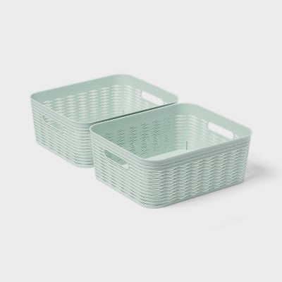 2pk Wave Medium Decorative Basket Mint Green - Brightroom