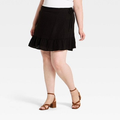 Women's Cotton Mini Wrap Skirt - Universal Threads Black XXL