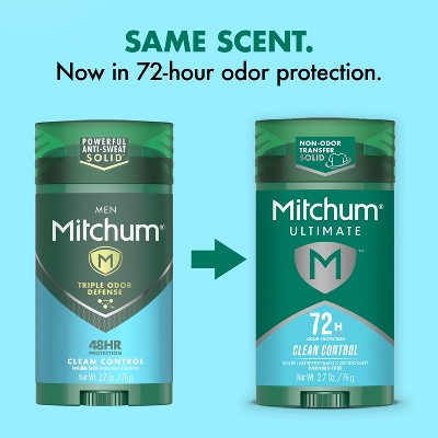 Mitchum 72-Hours Men's Solid Deodorant - Clean Control - 2.7oz: Vegan, Under Arm Application, Antiperspirant