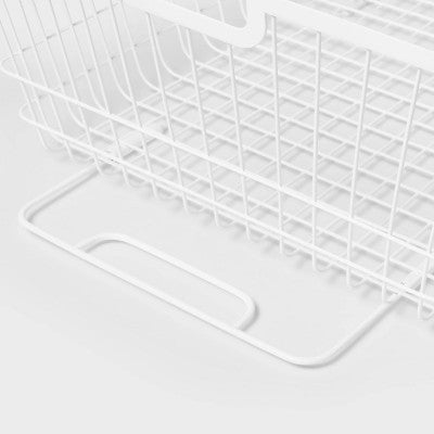 Stacking Wire Laundry Basket with Wooden Handles - Brightroom: Large White Metal Hamper for Sorting Laundry (LOCAL PICKUP ONLY)