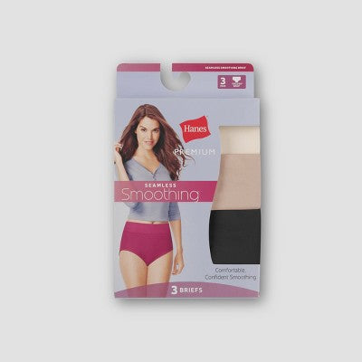 Hanes Premium Women's 3pk Smoothing Seamless Briefs Underwear - Basic Pack Beige/Light Brown/Black 7: Mid Rise Knit
