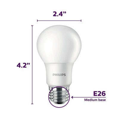 Philips LED 100W Frosted Daylight A19 8-Pack (Non-T20): 1500 Lumens, 5000K, E26 Base, 10-Year Life, Damp Location Suitable