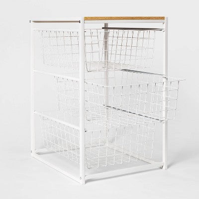 3 Drawer Organizer White Metal with Natural Wood - Brightroom (LOCAL PICKUP ONLY)
