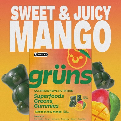 Gruns Adult Low Sugar Mango Superfoods Greens Gummies - 240g/12 Servings: Dietary Supplement, Gummy Form