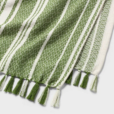 40"x72" Peshtemal Premium Lightweight Striped Oversized Beach Towel with Knotted Fringe Green - Threshold