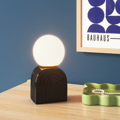 Orb Glass Shade with Ceramic Base Table Lamp Black - Room Essentials