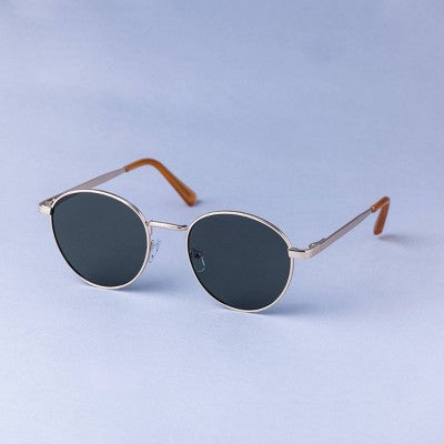 Men's Round Metal with Spring Hinges Sunglasses - Goodfellow & Co Gold: Medium Fit, UV Protection, Recycled Metal Frame