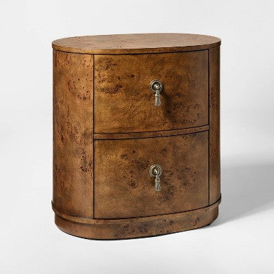 Burled Wood 2 Drawer Nightstand with Decorative Hardware Brown- Threshold designed with Studio McGee (LOCAL PICKUP ONLY)