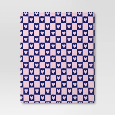 Recycled Poly Printed Heart Check Plush Throw Pink/Blue - Room Essentials