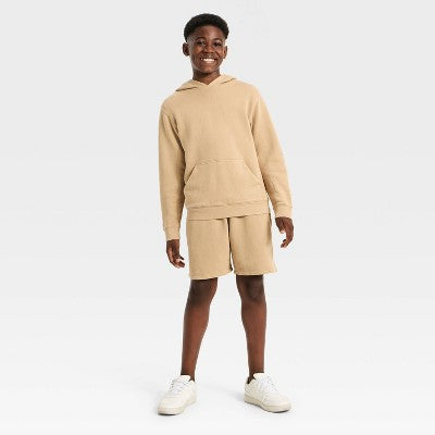 Boys' French Terry Hooded Sweatshirt All In Motion Light Taupe L